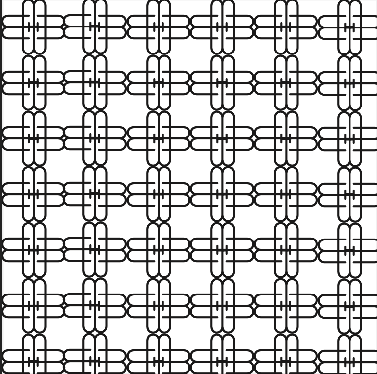 A square photo of a black and white repeating pattern. The shape in the pattern is made entirely by the letter M on a square artboard.